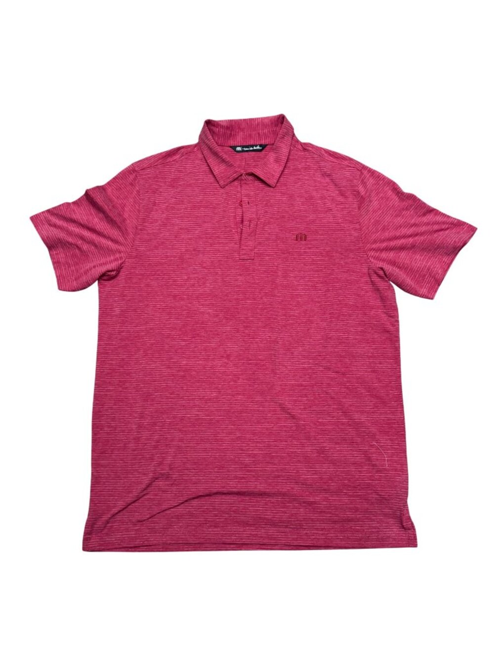Travis Mathew Mens Red Performance Polo Shirt L Short Sleeve Striped Lightweight